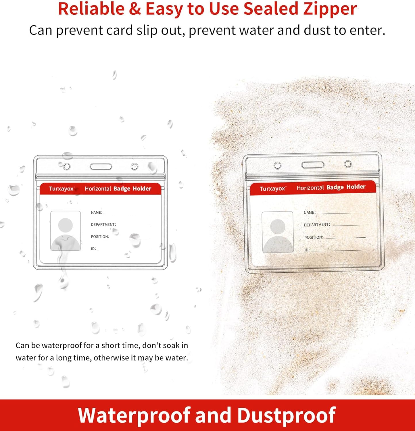 100 Pack Horizontal Clear ID Badge Holder, Plastic Name Badge Holders, Key Card Protector Cover Sleeve with Waterproof Resealable Zipper for Nurses Lanyard, Work I'd