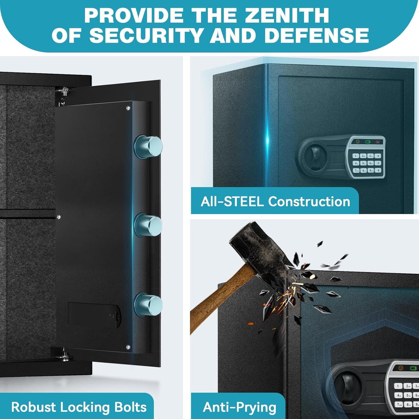 2.5 Cuft Safe Box, Home Safes with Fireproof Waterproof Bag, Anti-Theft Safety Box with Digital Keypad, Smart Alert System, Spare Keys, Removable Shelf, LED Light, Personal Document Safe