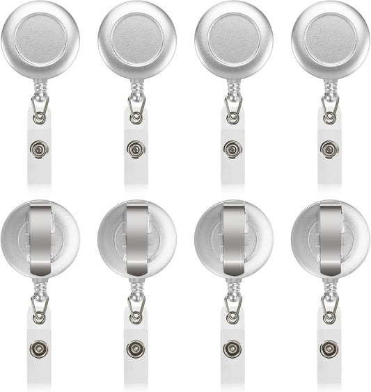 JANYUN 50 Pcs Retractable Badge Reel Clips Holder for Hanging ID Card Name Key Chain (Silver)