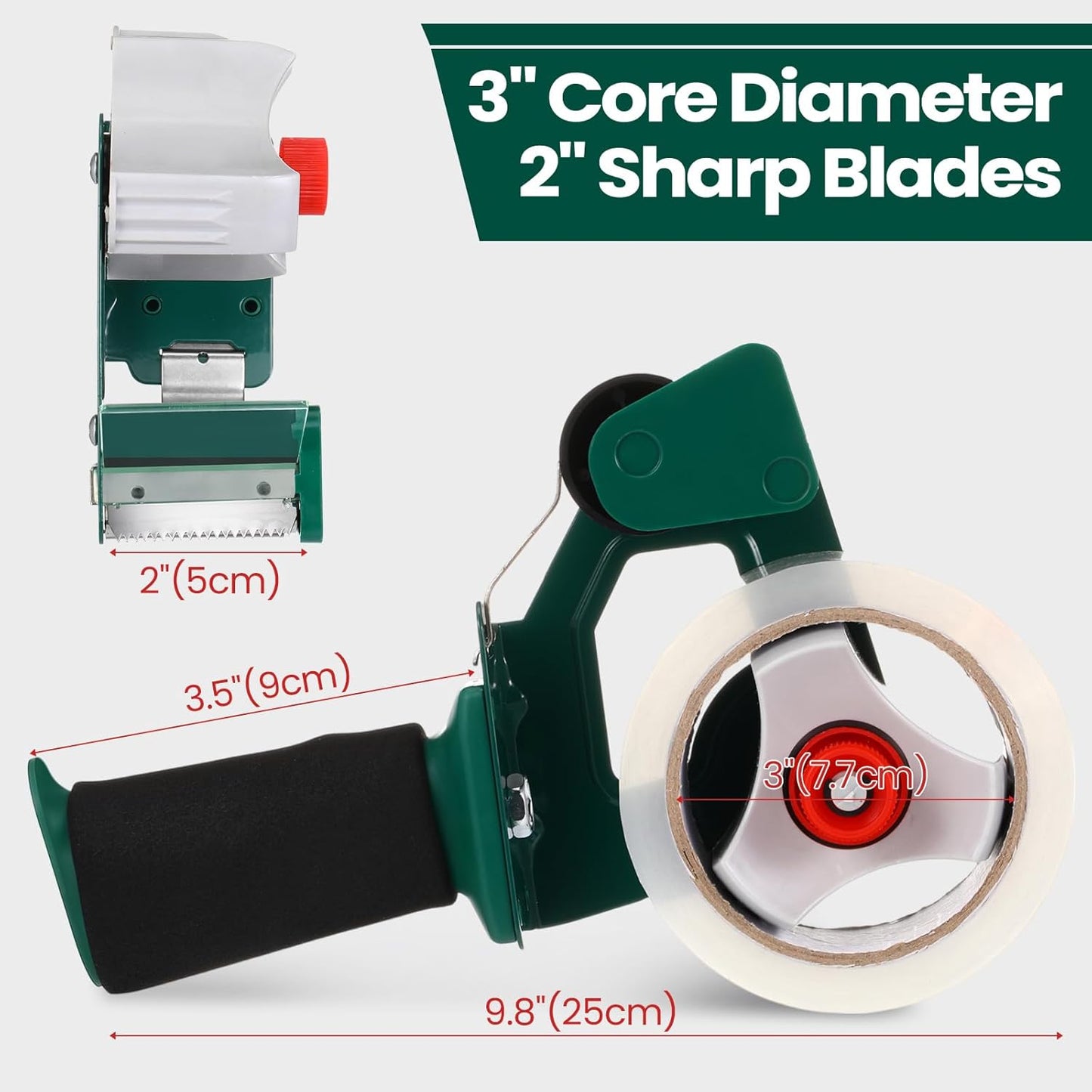 2 Pack Packing Tape Dispenser Gun with 12 Roll Packing Tape 2 Inch Gun 2.7 Mil Heavy Duty Packaging for Shipping, Moving, Carton and Box Sealing (Green)