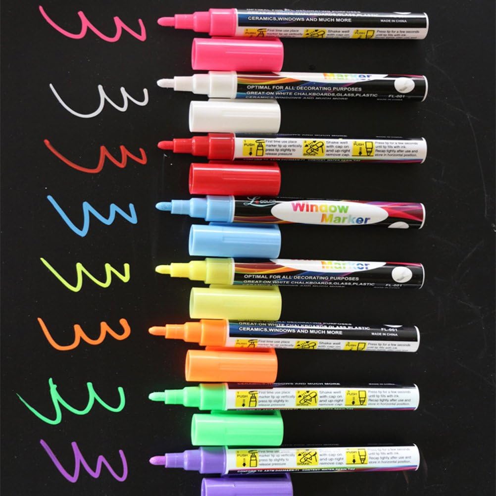 8 Pack Chalk Marker Pen Dry Erase Markers 6mm Reversible Bullet & Chisel Tip Fluorescent Markers Highlighters for LED Menu Board Bistro Board AD Drawing POP Art Glass Window Blackboard WhiteBoard
