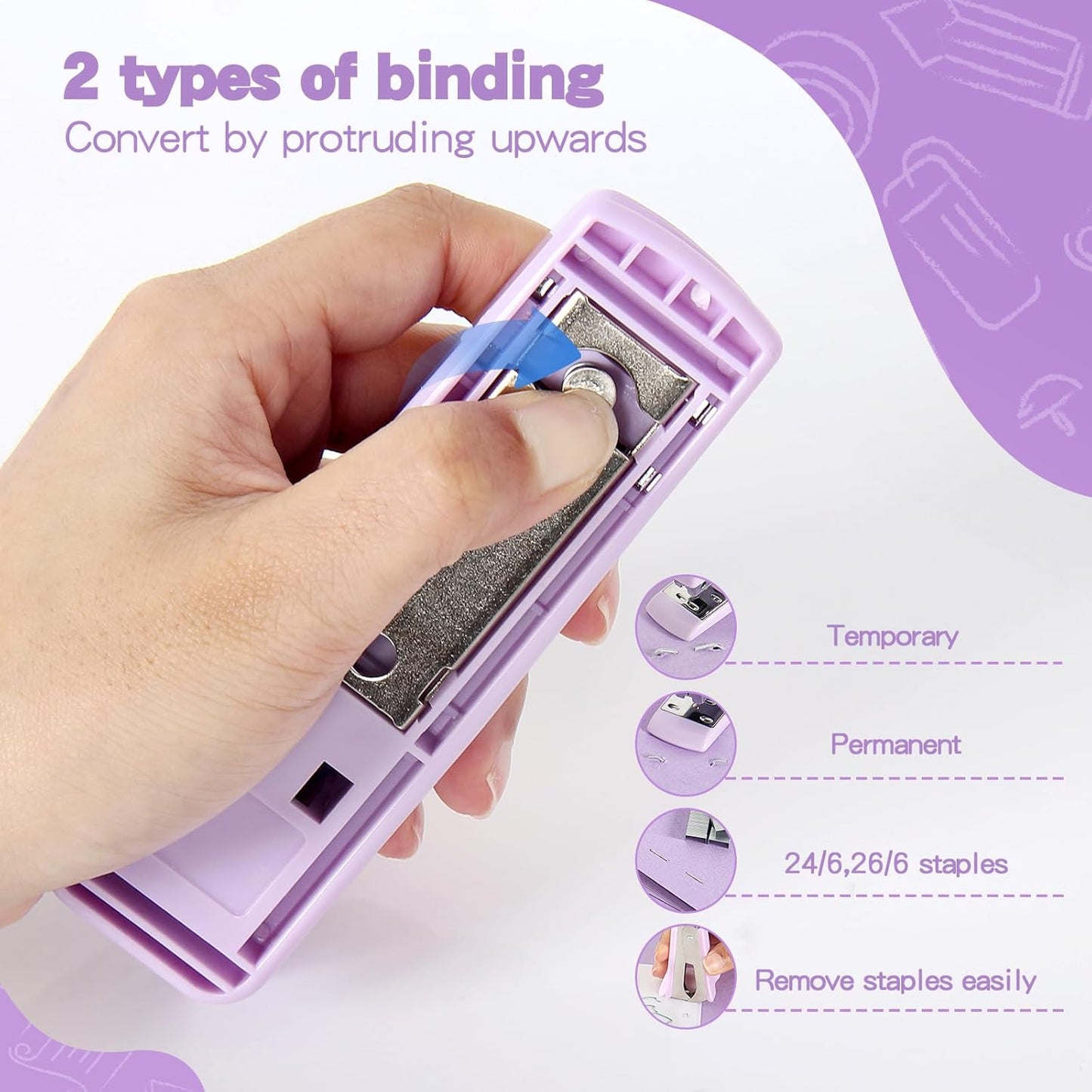 Office Supplies Set, Purple Stapler and Tape Dispenser Set with Staple Remover, Stapler and Staples Set with 1000 Staples, Clips, Tape, Scissor and Tabs, Desk Accessories for Women Student