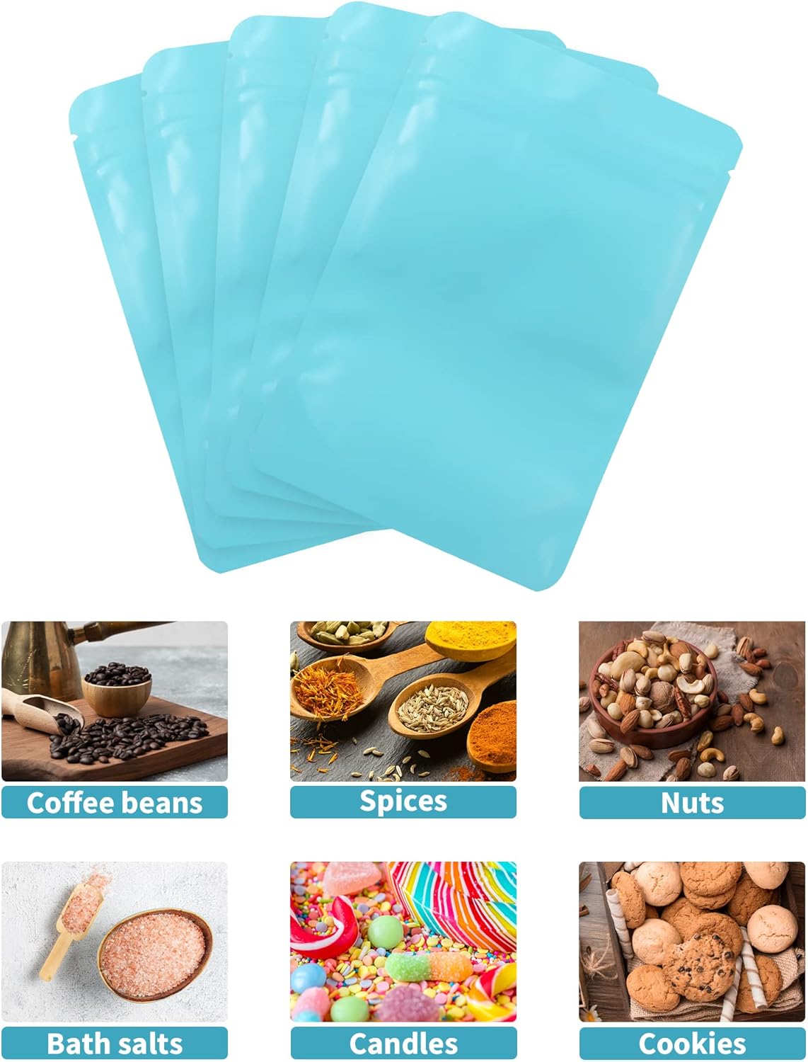 100 Pack Resealable Stand Up Bags,6.3" x 9.4" Smell Proof Pouch Sealable Foil Pouch Bags for Packaging (Blue)