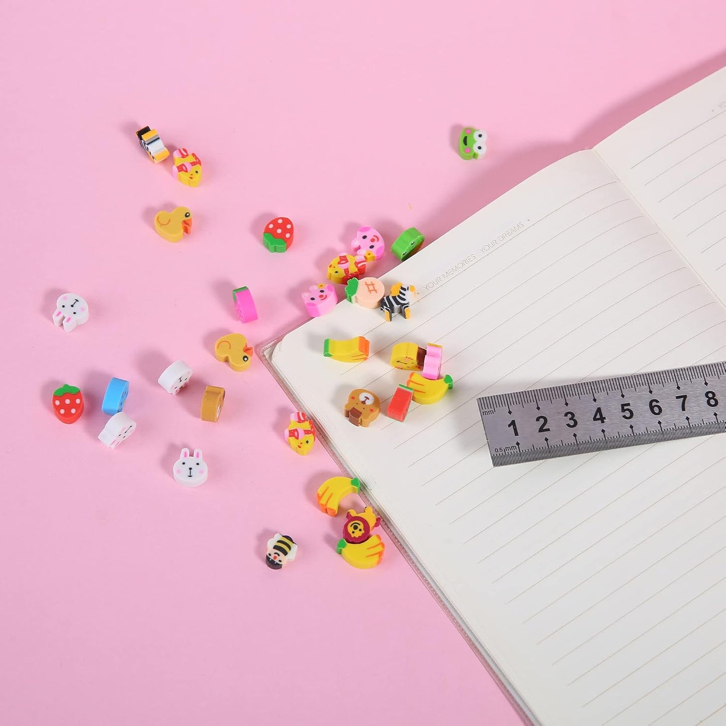 300 Pieces Mini Erasers for Kids, Bulk Small Animal Fruit Pencil Erasers Assortment for Home Rewards, School Supplies and Gift Filling