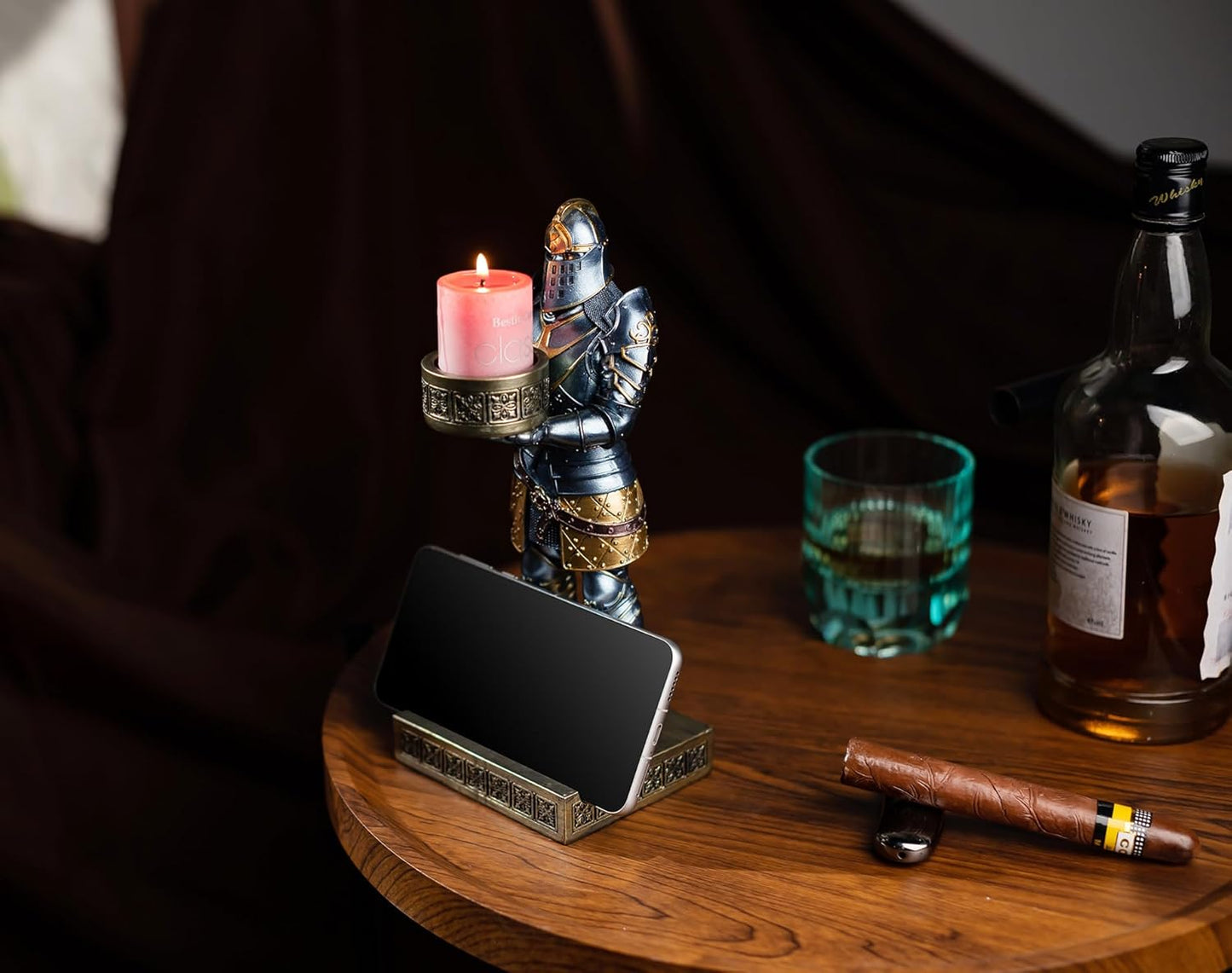 King's Guard Standup Knight Candlestick Holders Resin TeaLight Holder Warrior Mobile Phone Stand Pen Holder Candle Holder for Restaurant, Altar, Home Table(Blue)