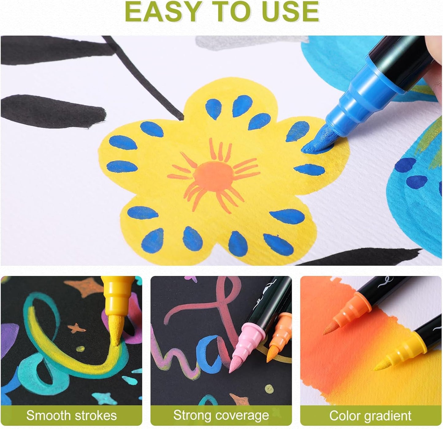 120 Colors Acrylic Paint Markers, Waterproof Dual Tip Acrylic Paint Pens with Brush and Fine Tip, Markers Set for Paper, Rock, Wood, Canvas, Glass, Ceramic and DIY Crafts Making Art Supplies