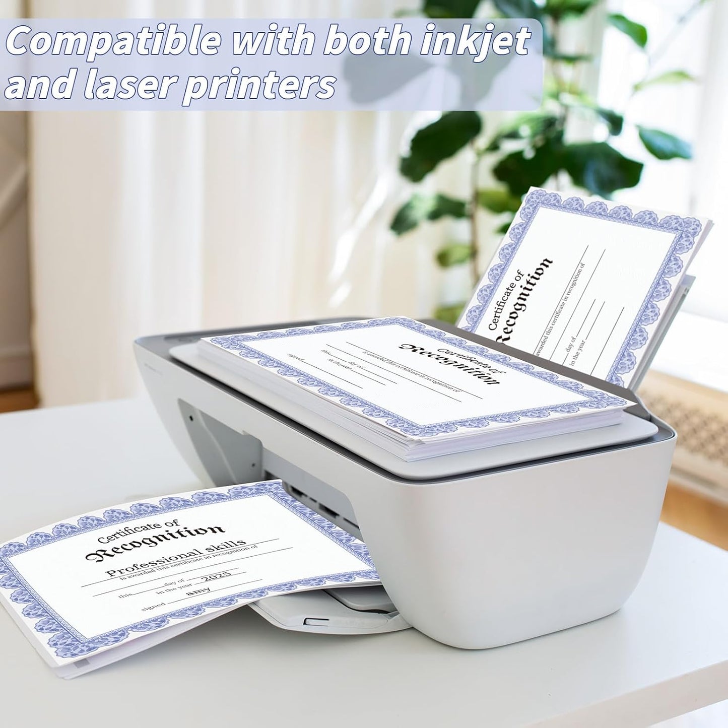 150 Pcs Blue Floral Certificate of Recognition Paper 8.5 x 11 In with Gold Foil Sticker Seals Prestige Certificate Award Paper Bundle Printable for Recognition Graduation Achievement Appreciation