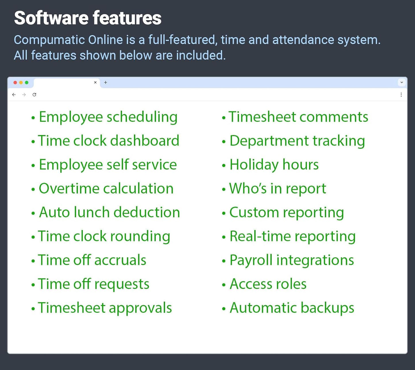 COMPUMATIC Biometric Fingerprint Time Clock with Online Cloud Hosted Software, Automatic Real-Time Punch Upload with WiFi or Wired Ethernet Connection