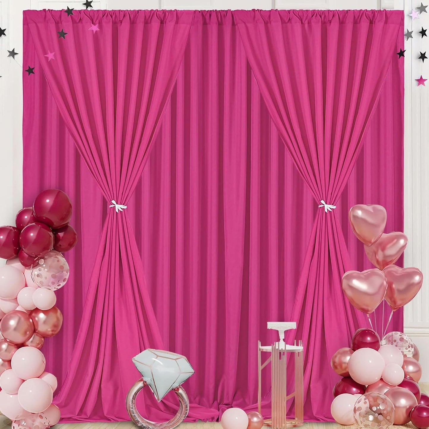 Hot Pink Backdrop Curtains for Parties: 20ft x 10ft Polyester Photography Backdrop Drapes Fabric - Wedding Birthday Decorations