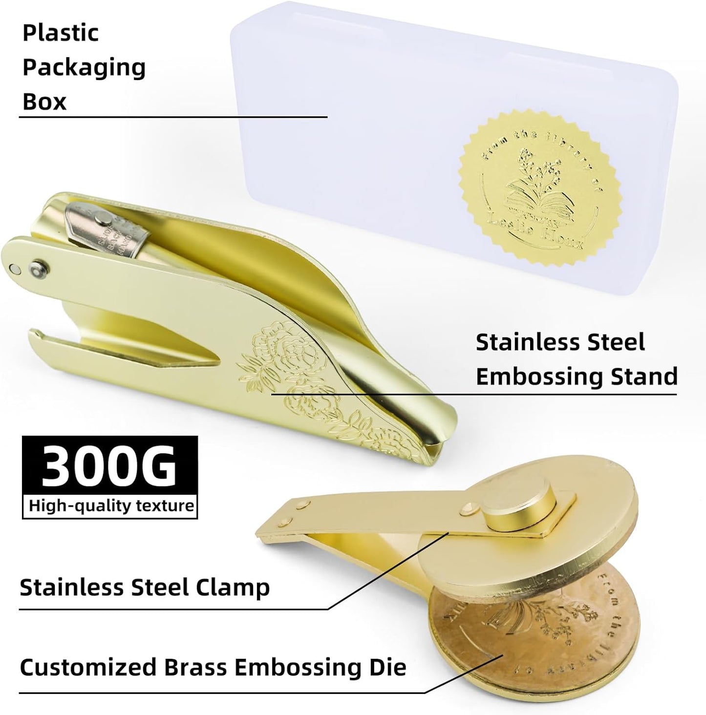 Book Embosser Personalized | Embosser Stamp Custom | Ex Libris | Book Stamp Personalized | from The Library of | Floral Book Press | Library Stamp Personalized (Gold)