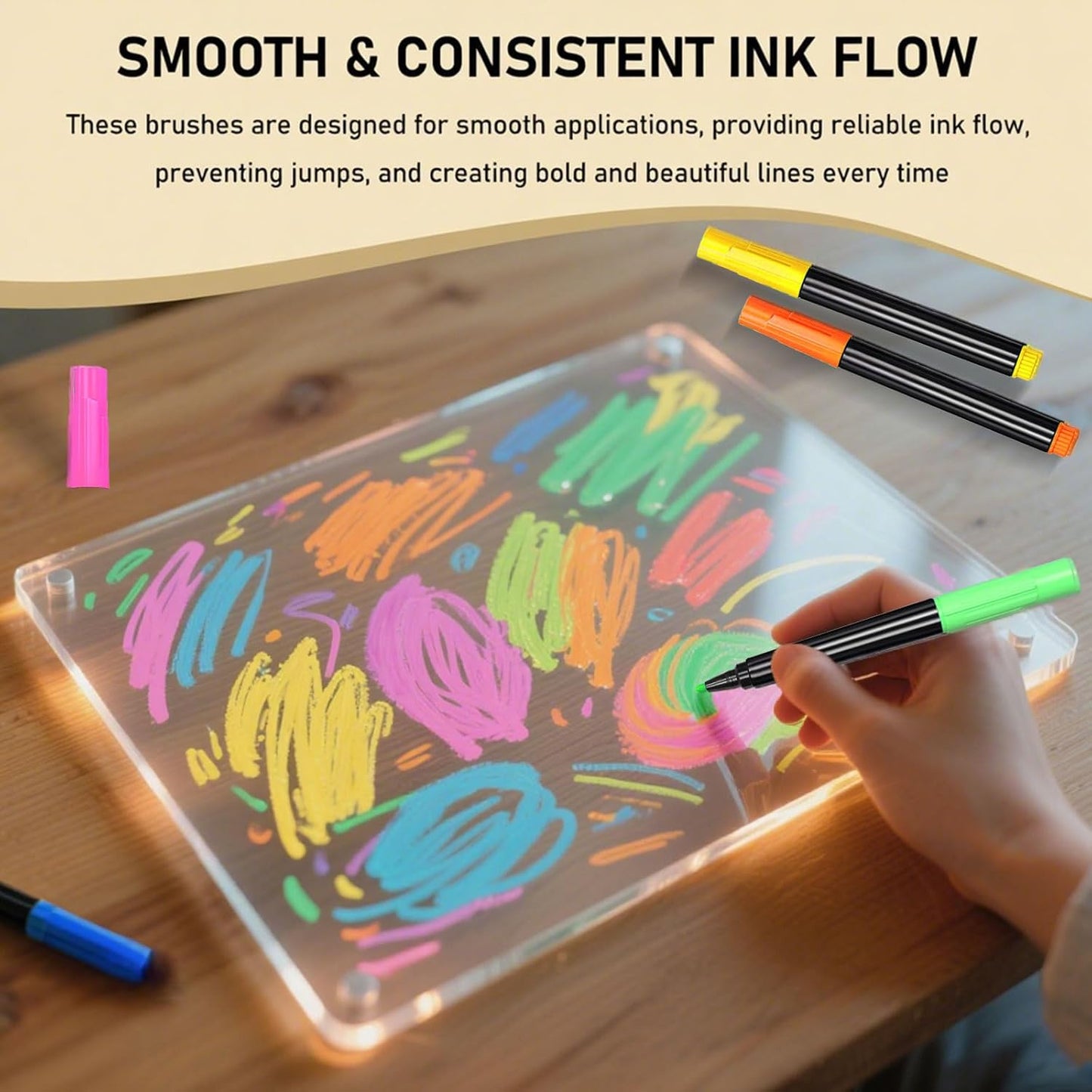 12-Color Markers for LED Note Board with Colors, Compatible with Reusable Doodle Book, Light-Up Acrylic Message Boards,and LED Writing Boards, Neon Markers Erasable Pens