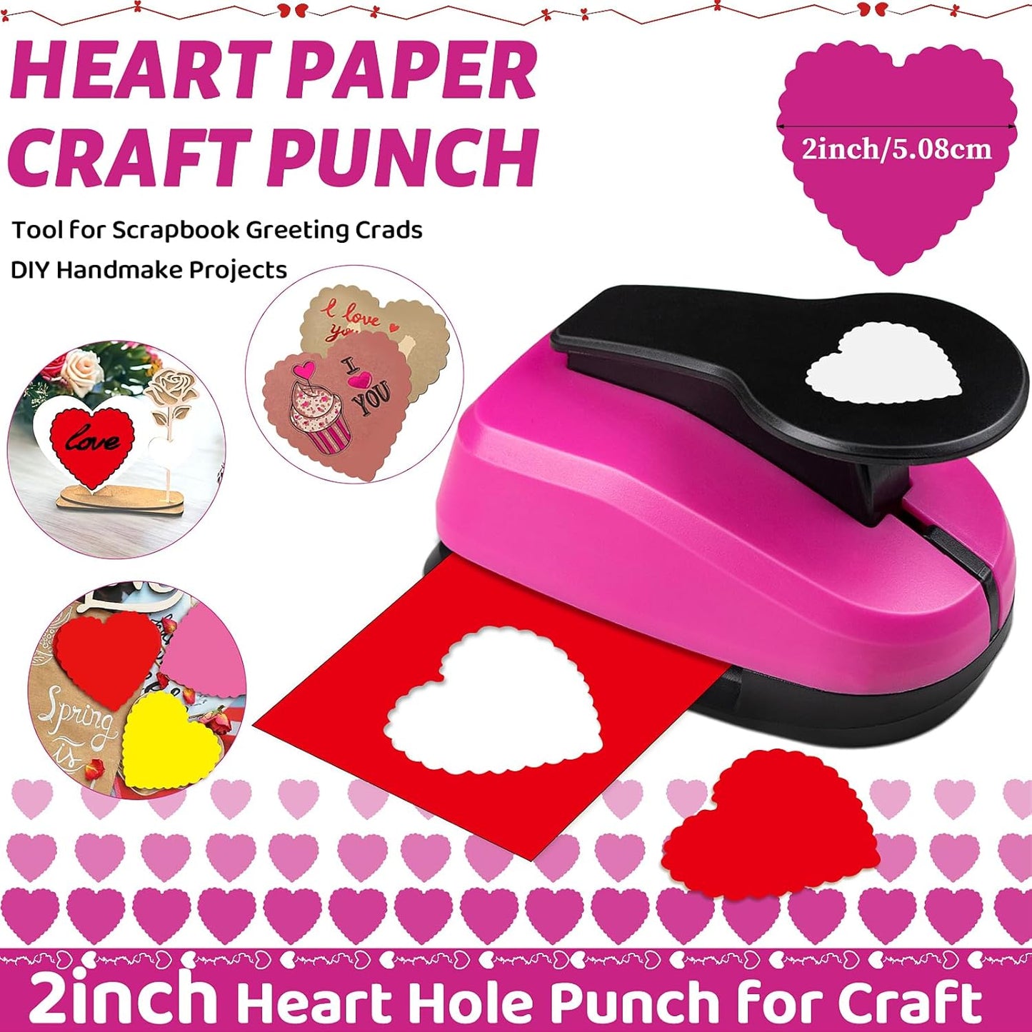 Heart Punch, 2 Inch Scalloped Heart Paper Punch, 50mm Scalloped corazón Shapes Hole Puncher for Paper Crafts Valentine's Day Scrapbooking Greeting Card DIY Albums