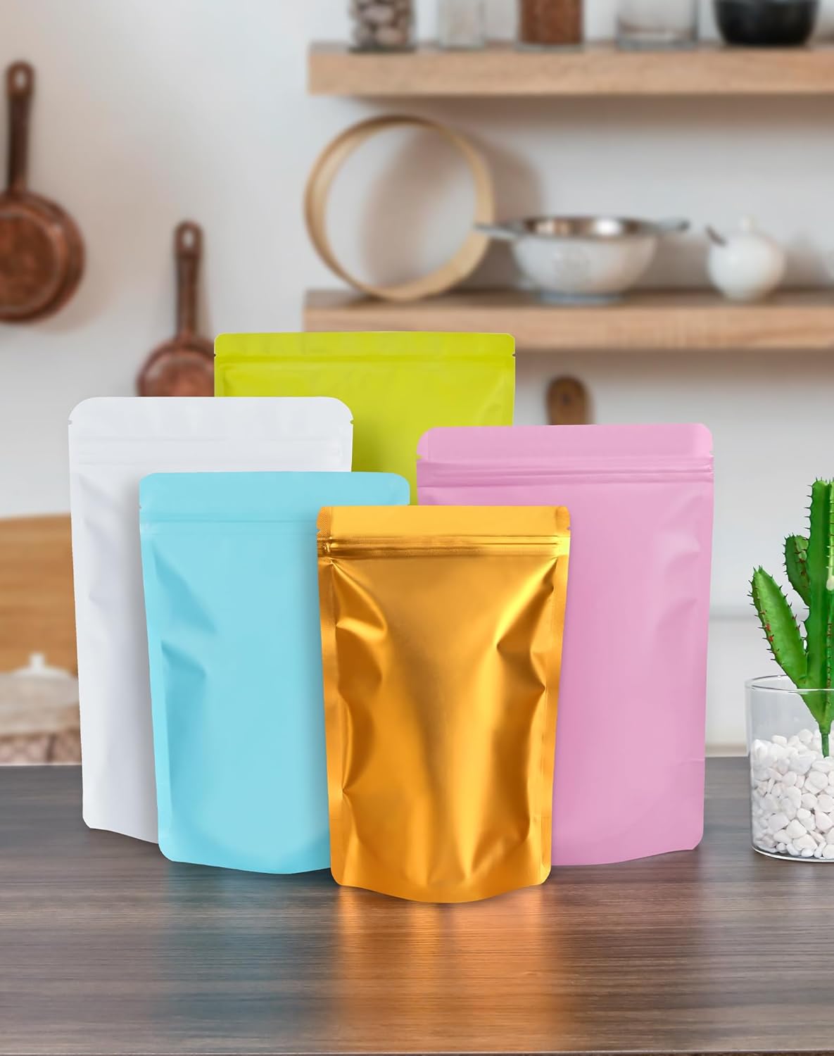 100 Pack Resealable Stand Up Bags,5.5" x 8.6" Smell Proof Pouch Sealable Foil Pouch Bags for Packaging (Pink)