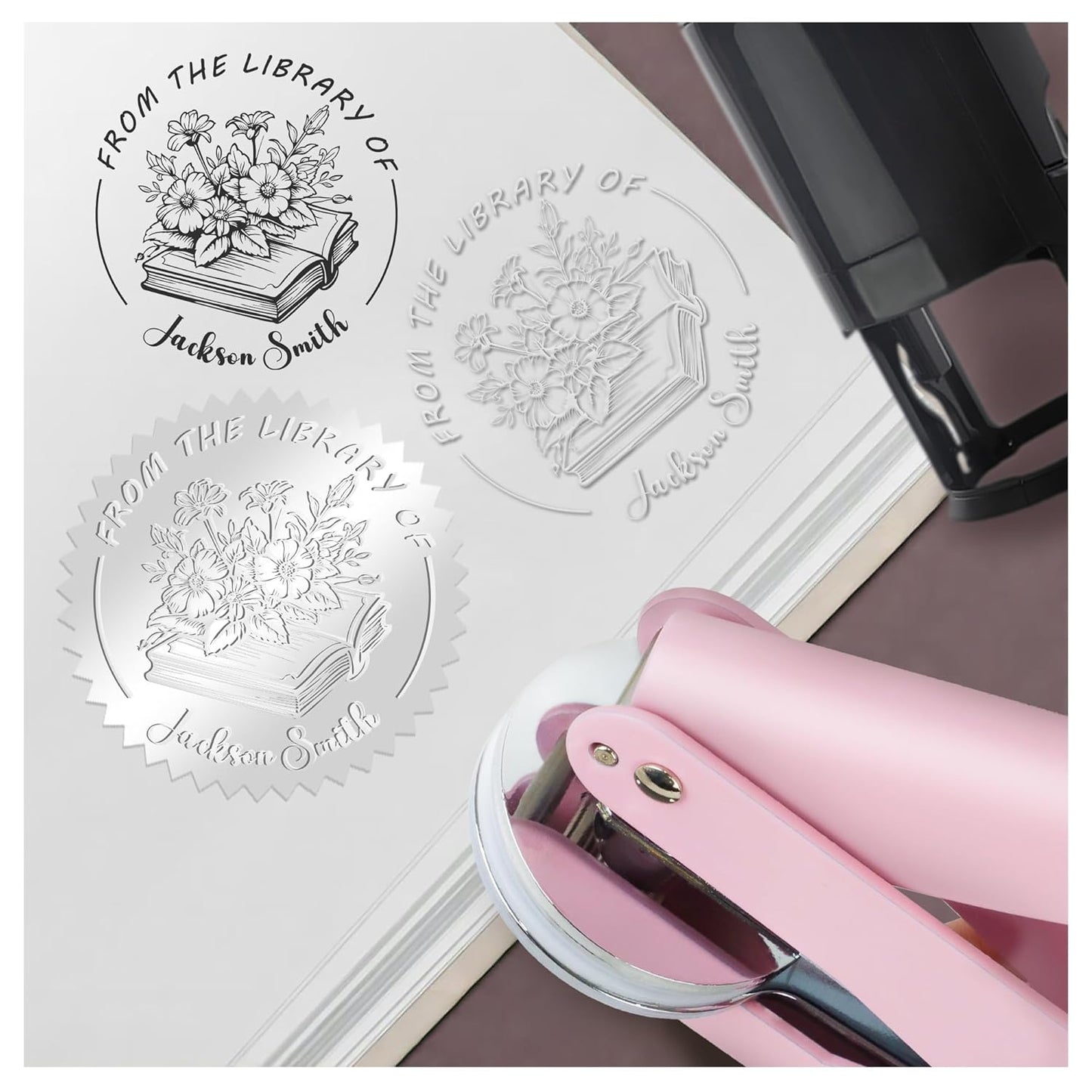 Book Embosser Custom Embosser Stamp with Your Name or Design Personalized Library Embosser Stamp Customized Books Business Cards Paper Documents Notebooks etc. (22)