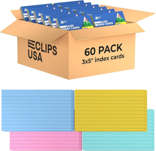 Index Cards 3x5 Bulk (6000 Cards, Pastel), Colored Flash Cards For Studying, Note Cards, Flashcards, Notecards, 100 Per Pack, (60 Pack)