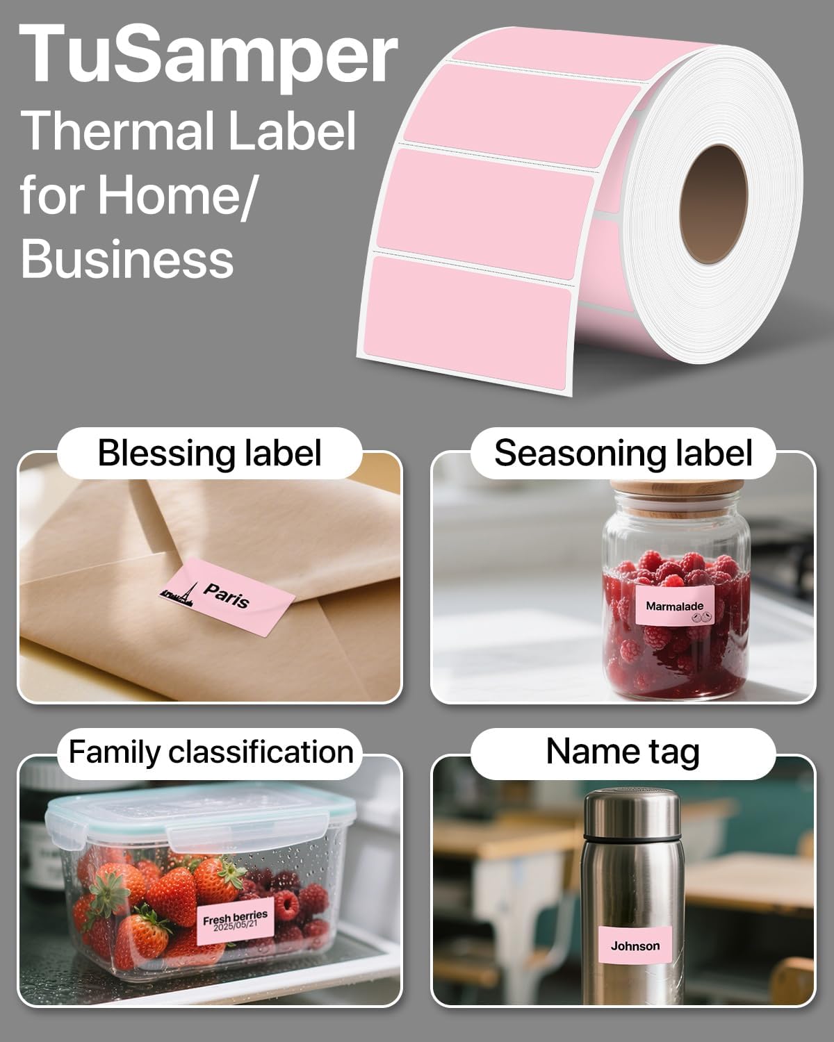 2×1 Inch Thermal Labels Sticker Self-Adhesive Label Paper Pink Direct Thermal Printer Stickers with Perforation Line 1000 Sheets/Roll