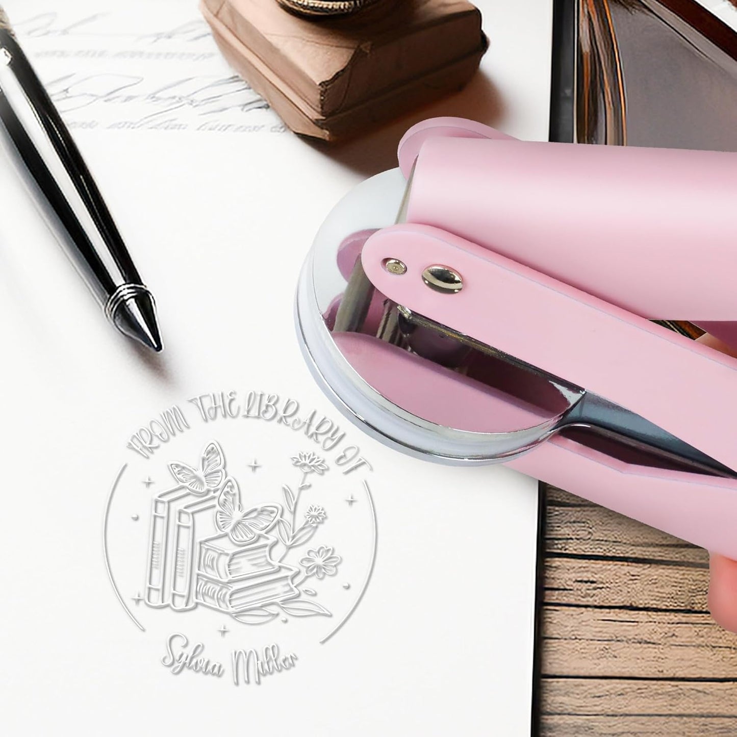 Book Embosser Custom Embosser Stamp with Your Name or Design Personalized Library Embosser Stamp Customized Books Business Cards Paper Documents Notebooks etc. (20)