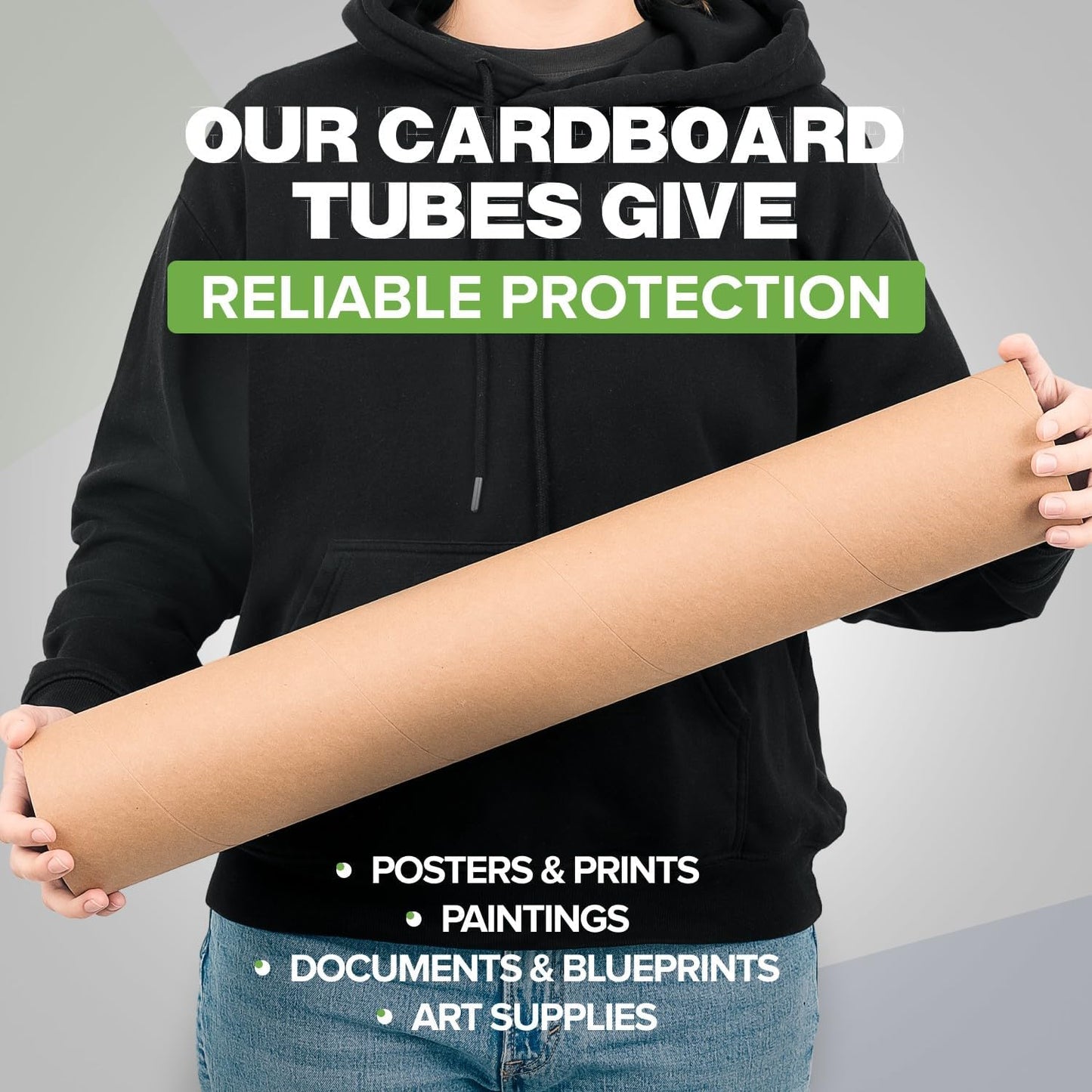 4" x 24" Reinforced Kraft Paper Mailing Tubes, Pack of 6 Tubes with 2 Caps Each – USPS Approved Poster Tube – Made in USA Cardboard Tube for Shipping and Storing Posters, Prints, Artwork, or Documents