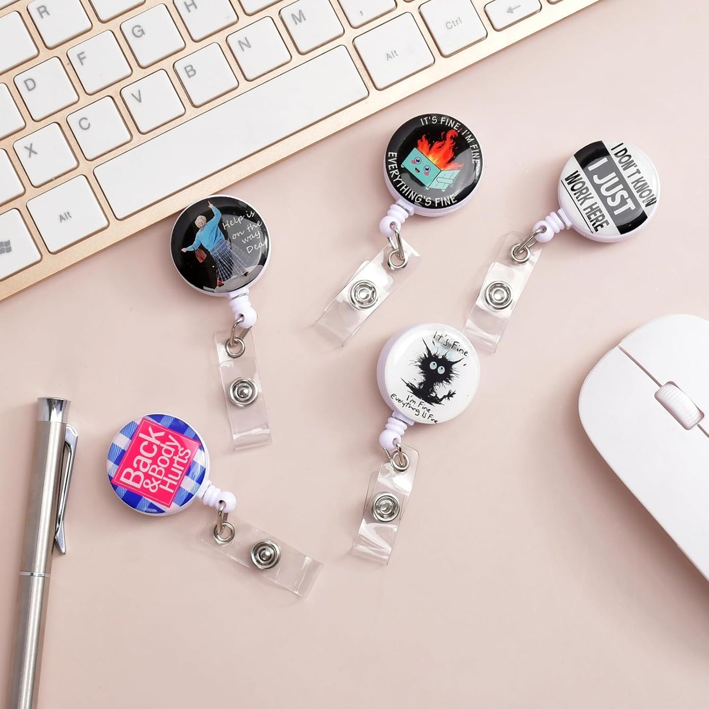 5pcs Badge Reels Holder Retractable with ID Clip for Nurse Name Tag Card Cute Nursing Doctor Teacher Student Medical MD Work Office