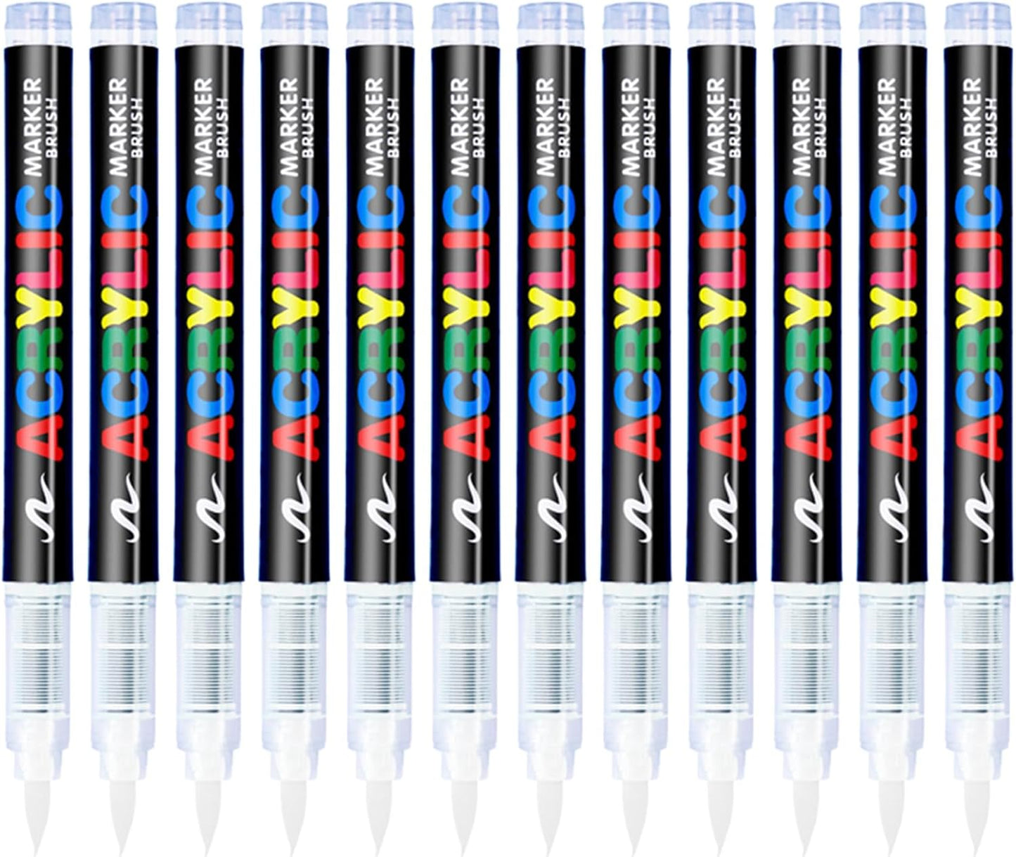 Acrylic Paint Pens, Soft Brush Tip Markers, Ideal for Canvas, Rock, Wood, Stone, Glass, Ceramic, Fabric Painting, DIY Crafts (12 Pcs White)