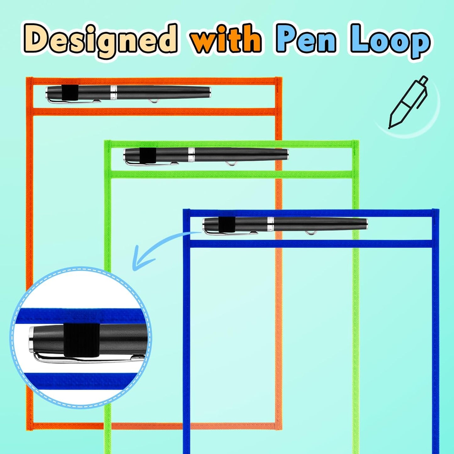 30 Packs Dry Erase Pocket Sleeves with 2-Ring, Reusable Clear Plastic Classroom Sleeves, 10x14 Inch Ticket Holders, for School/Office Organization