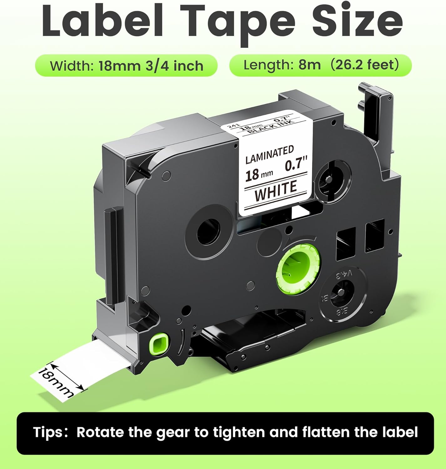 18mm 0.7 Laminated White Tape Replace for Brother Label Maker Tape TZe-241 Compatible with P-Touch TZ TZe 3/4" Black on White TZE241 for PT-D400 PTD410 PTD600 PT-D610BT Refills, Wonfoucs, 6-Pack