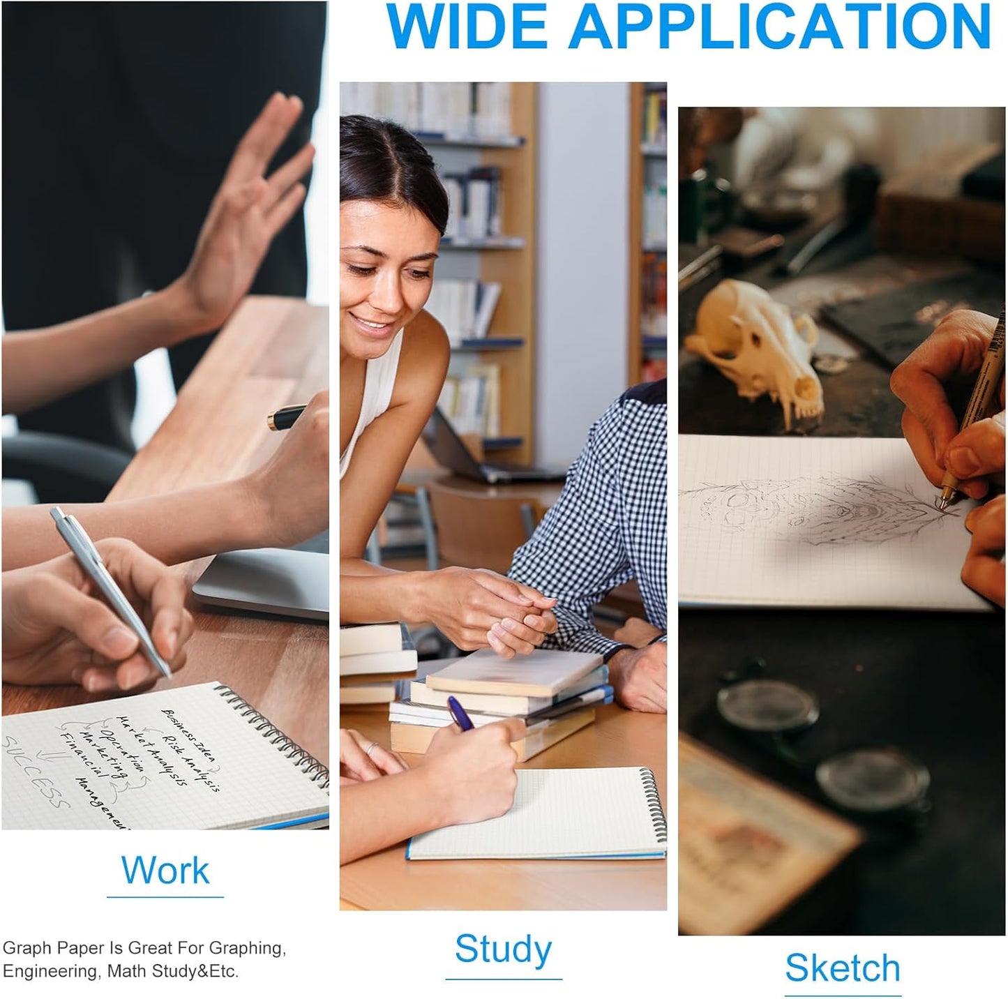 2 Pack Graph Paper Spiral Notepad A5 Top Wirebound Notepad Grid Notebook Steno Pads Memo Notebook Grid Paper 140 Pages for Writing Sketching Drawing Office Supplies (Light Blue)