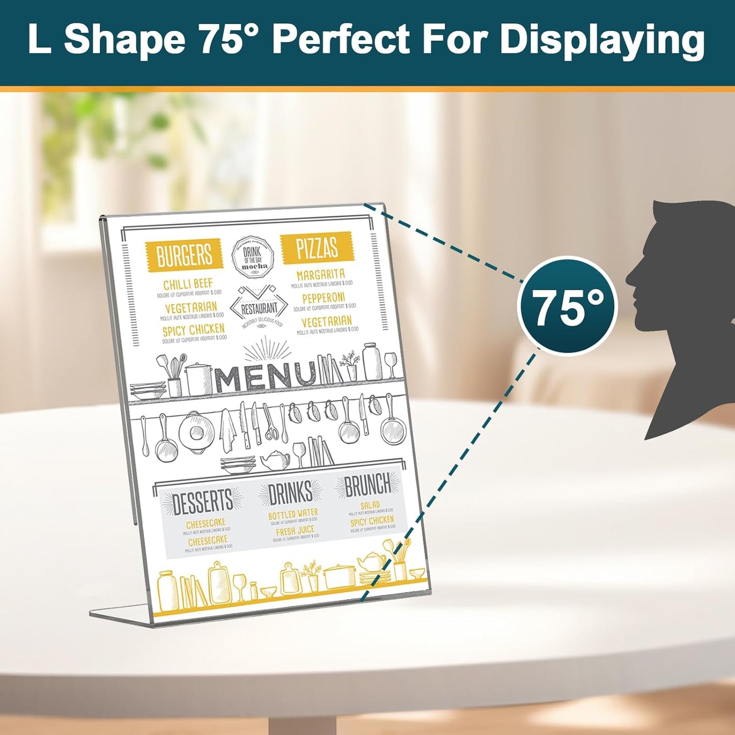 Acrylic Sign Holder 4x6, 22 Pack Clear Plastic Table Paper Display Stand, L-Shape Vertical Menu Holder Stand, Clear Picture Photo Flyer Display Stand for Restaurants, Store Show, Office Desktop