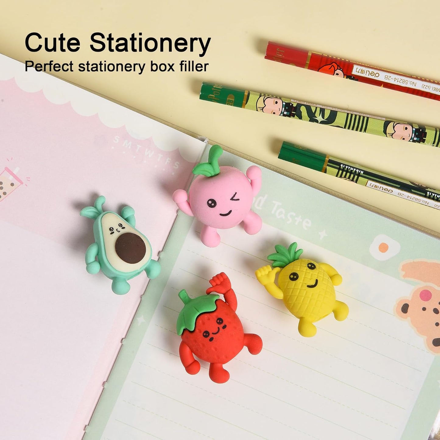 16Pcs Pencil Top Erasers for Kids, 3D Cute Fruit Pencil Toppers, Bulk Fun Pencil Cap Easters for School Classroom Supplies Prize Gifts Party Favors