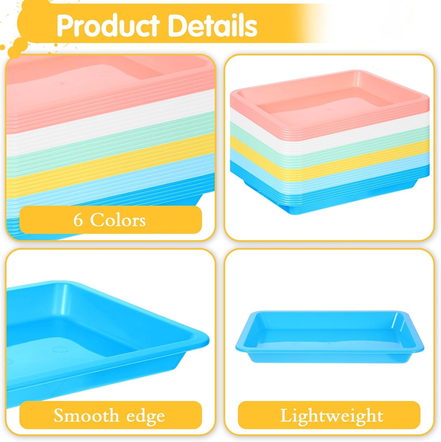 24Pcs Plastic Art Trays for Classroom Activity Craft Sand Trays Flat Storage Tray Serving Organizer Tray Stackable Bins for Painting Beads Office School DIY Projects 9.6 x 7.3 Inches