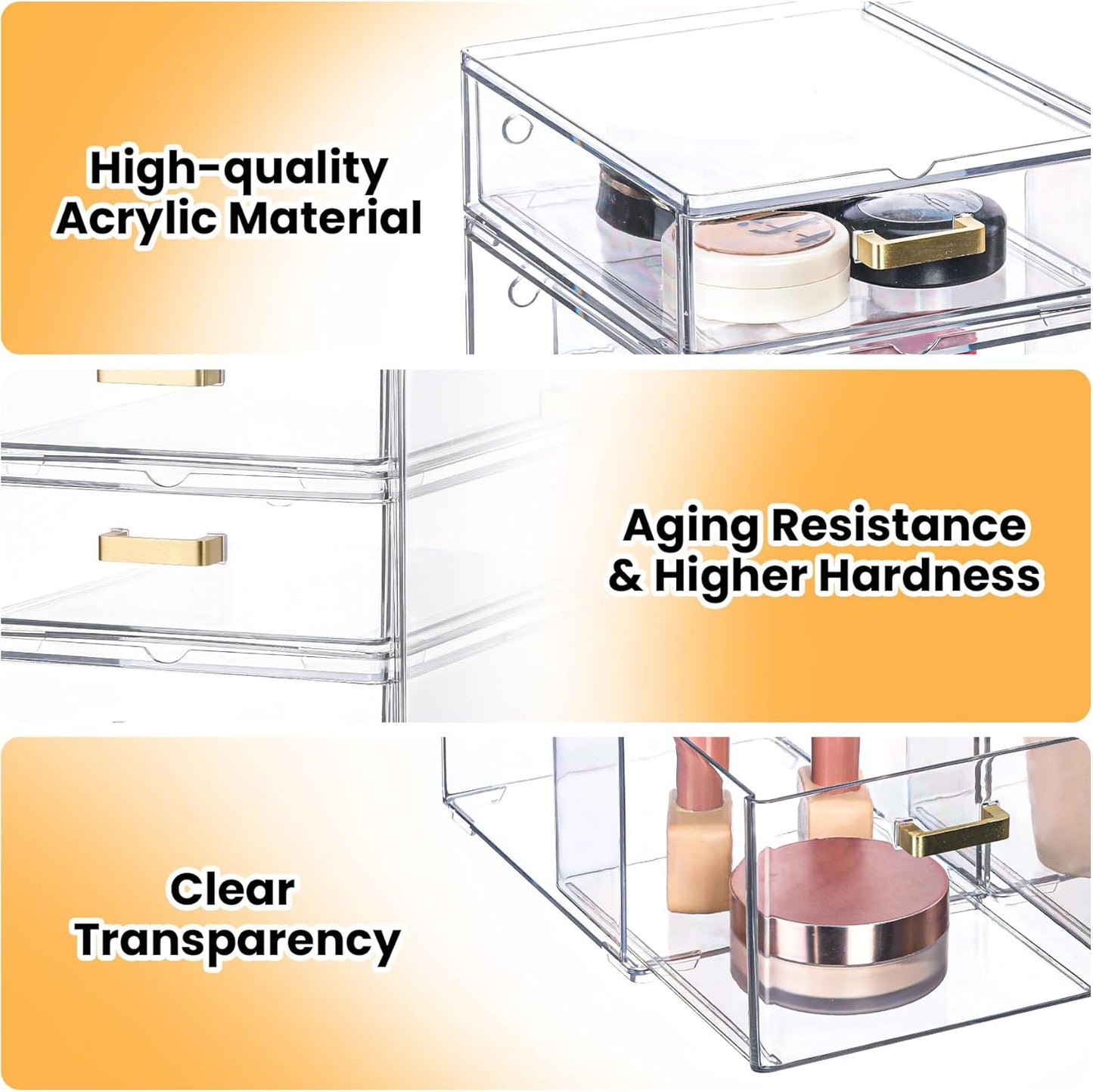 4Pack Stackable Storage Drawers, Clear Plastic Organizer Bins for Bathroom and Office Organization, Perfect for Cosmetic, Beauty Supplies, Accessories