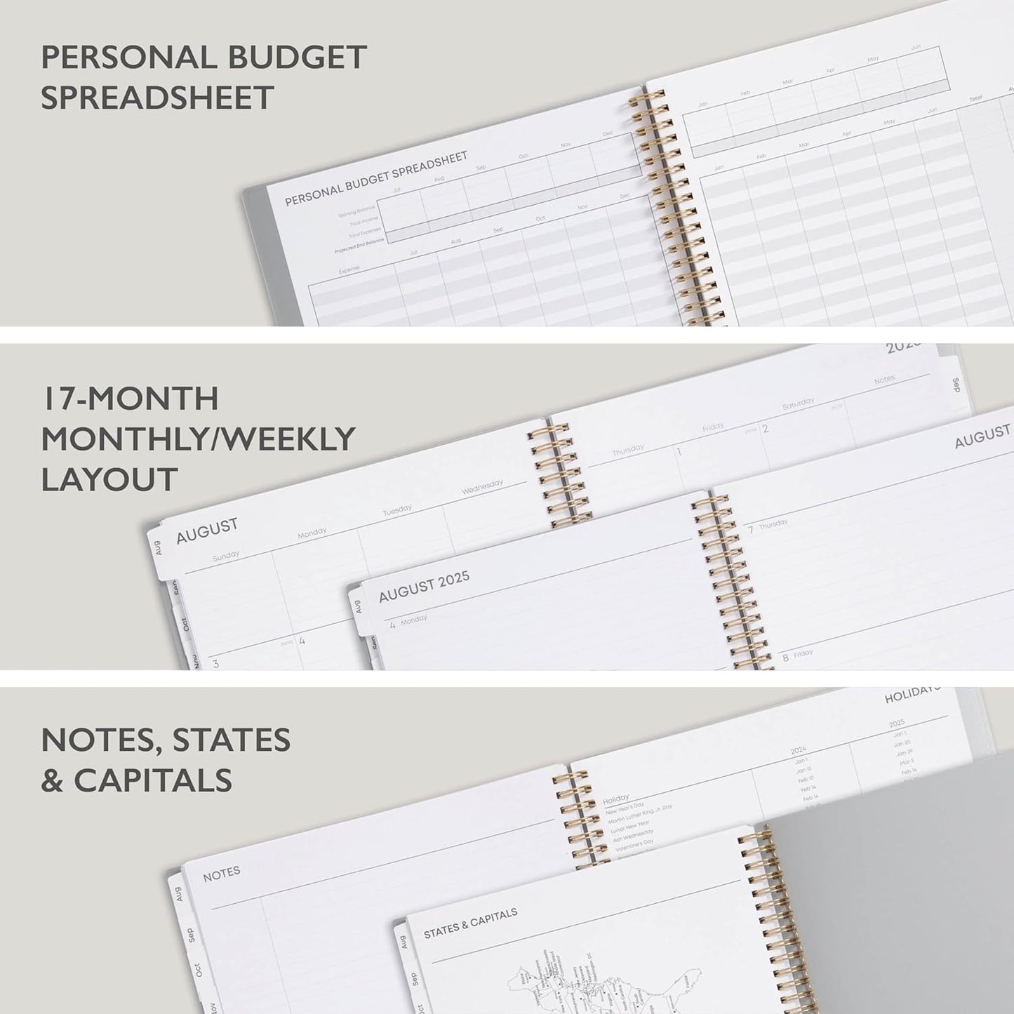 Blue Sky 17 Month 2024-2025 Academic Year Weekly and Monthly Planner From August 2024 - December 2025, 8.5" x 11", Flexible Cover, Wirebound, Silver Metallic (150659)