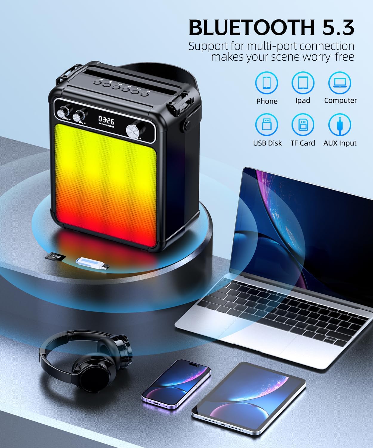 Karaoke Machine,Karaoke Machine for Adults,Bluetooth Speaker with 2 Wireless Karaoke Microphones for Adults & Kids with LED Lights,Karaoke Microphone with PA System Supports TF Card/USB/FM/AUX/TWS