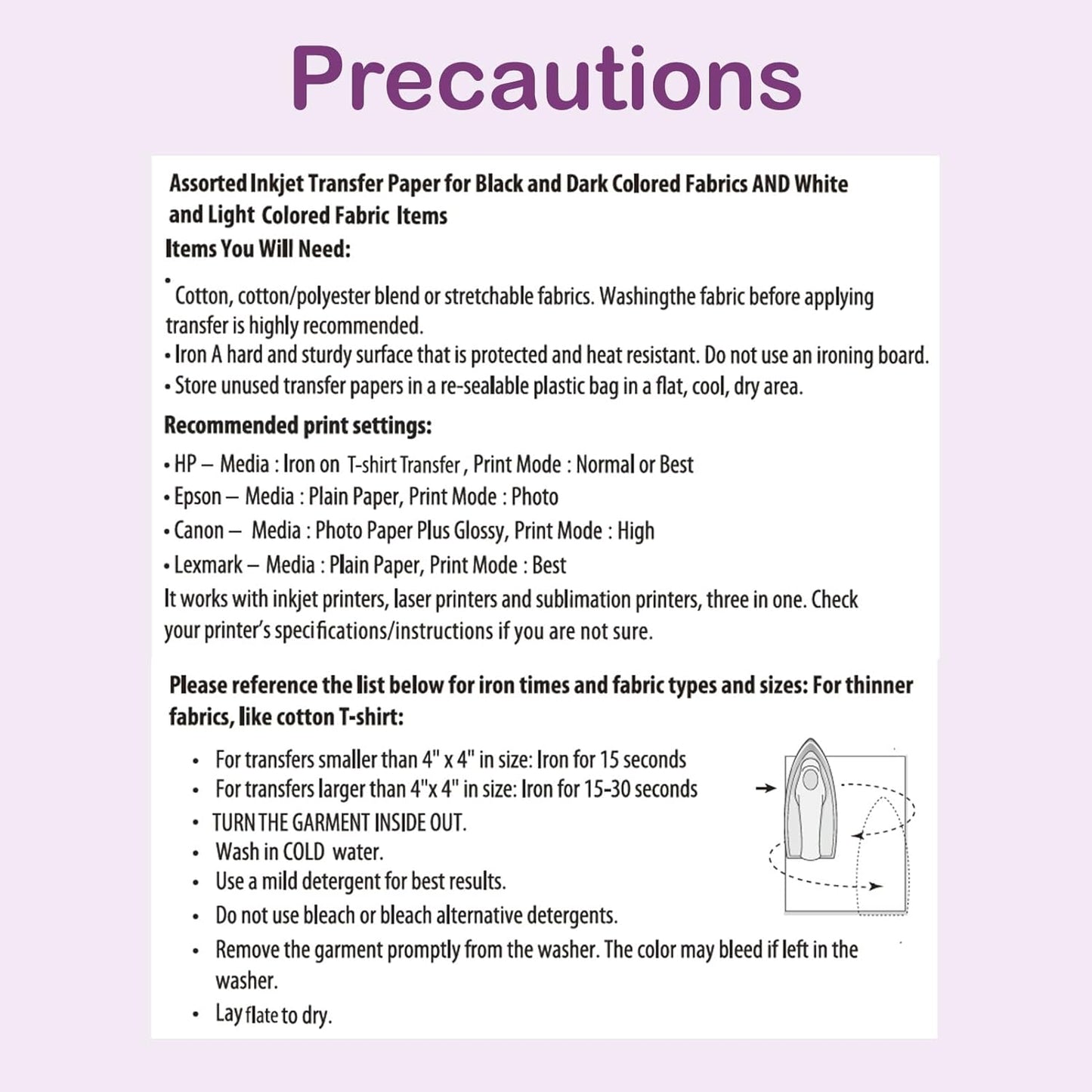 Heat Transfer Paper for Inkjet & Laserjet Printer (20 Sheets 8.5"x11", 10 Light+10 Dark), Wash Durable, Long Lasting Printable HTV Infusible Ink Transfer Sheets, Vinyl Iron on Fabric Printer Paper