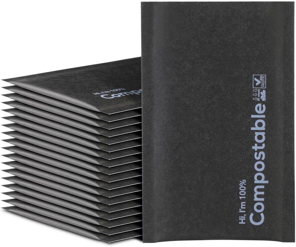 4x8 100% Biodegradable Bubble Mailers,25 Count Kraft Black #000 Compostable Padded Packaging Wrap Envelopes Pouches Eco Friendly Self Seal Bags