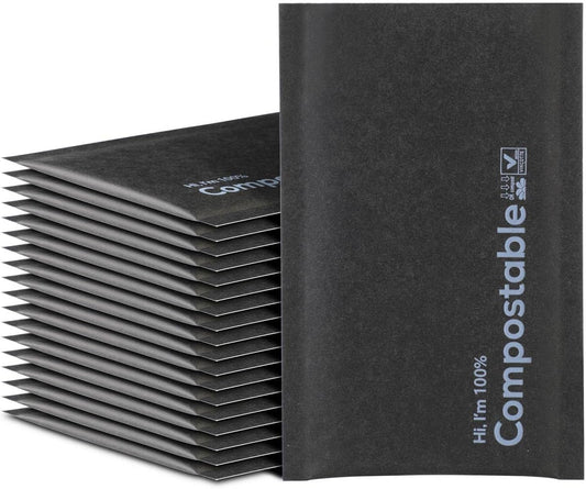 4x8 100% Biodegradable Bubble Mailers,25 Count Kraft Black #000 Compostable Padded Packaging Wrap Envelopes Pouches Eco Friendly Self Seal Bags