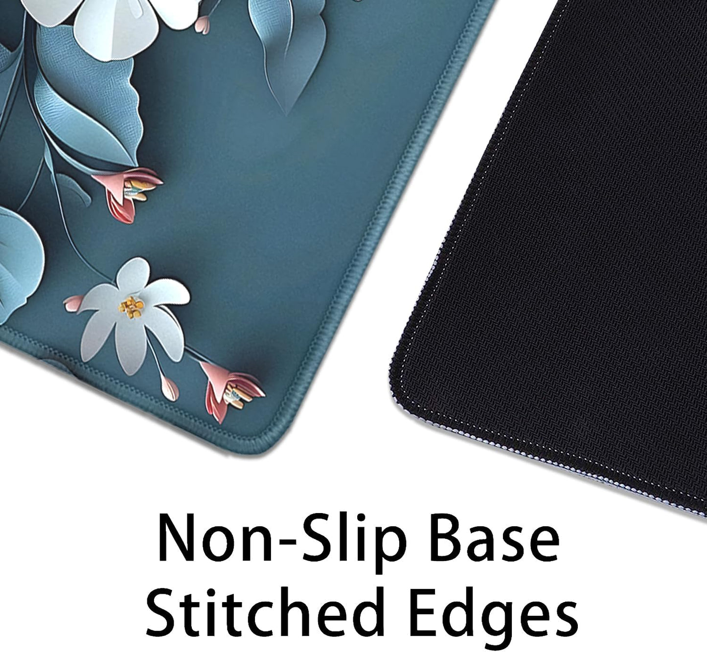 Blue Art Flowers Mouse Pad,Extended Abstract Floral Mousepad Desk Pad with Stitched Edges,Non-Slip Waterproof Rubber Base Mouse Mat for Office Computer Keyboard Laptop Home(27.5x11.8 in)
