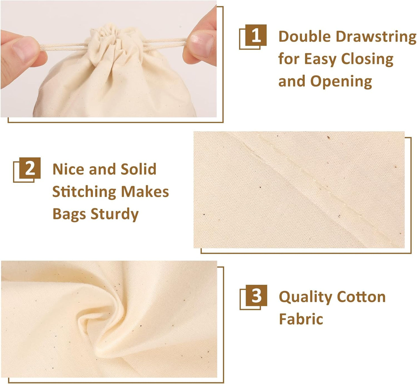 20PCS Cotton Produce Bags, 8X10inch Reusable Muslin Storage Bags with Drawstrings, Natural Cotton Bags, Washable, Biodegradable Linen Bag, Cloth Bags