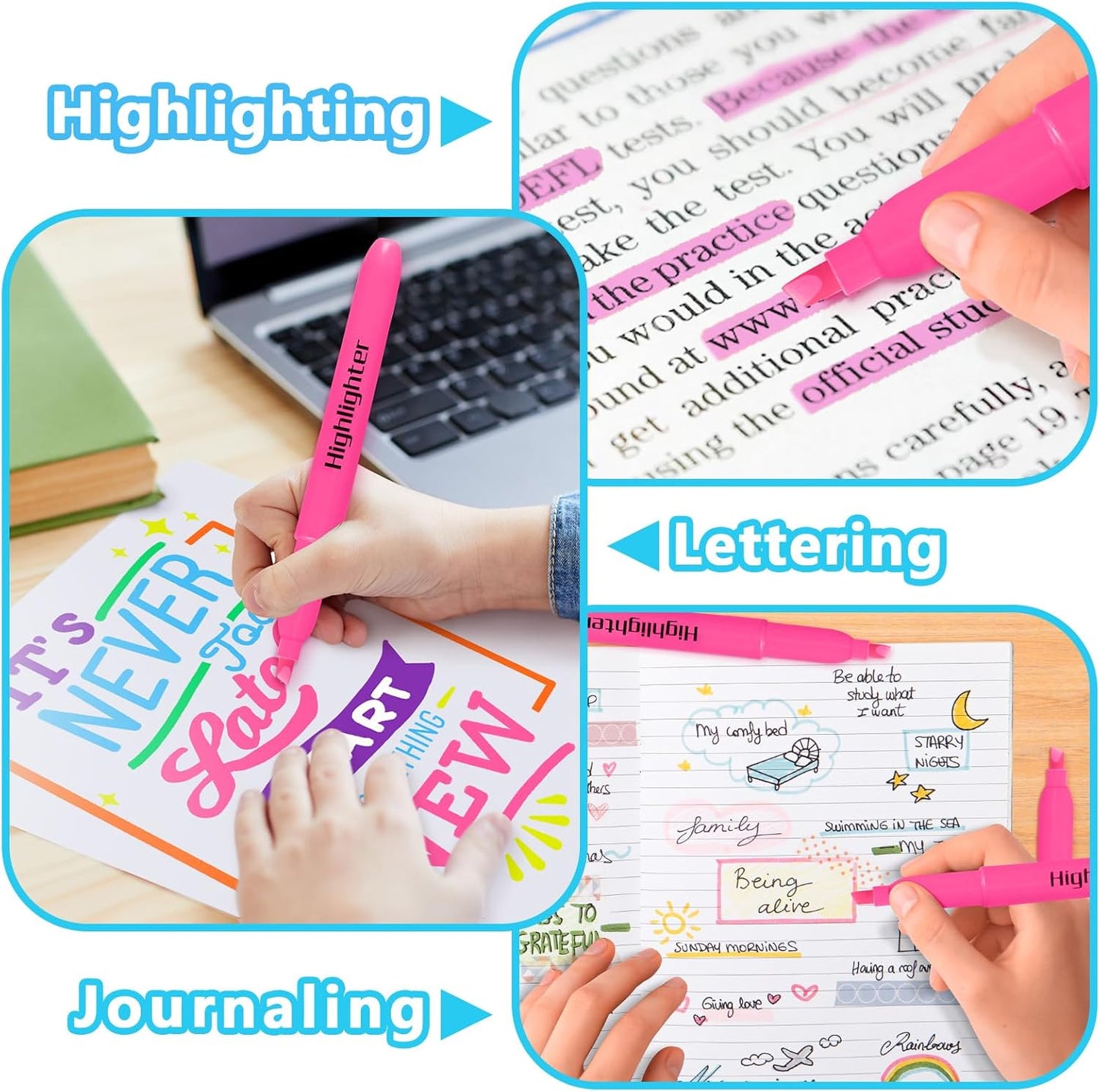 Highlighters Bulk - Quick-Dry No Bleed Markers for Office Classroom School Supplies Adults Kids Teachers Students (Pink, 30)