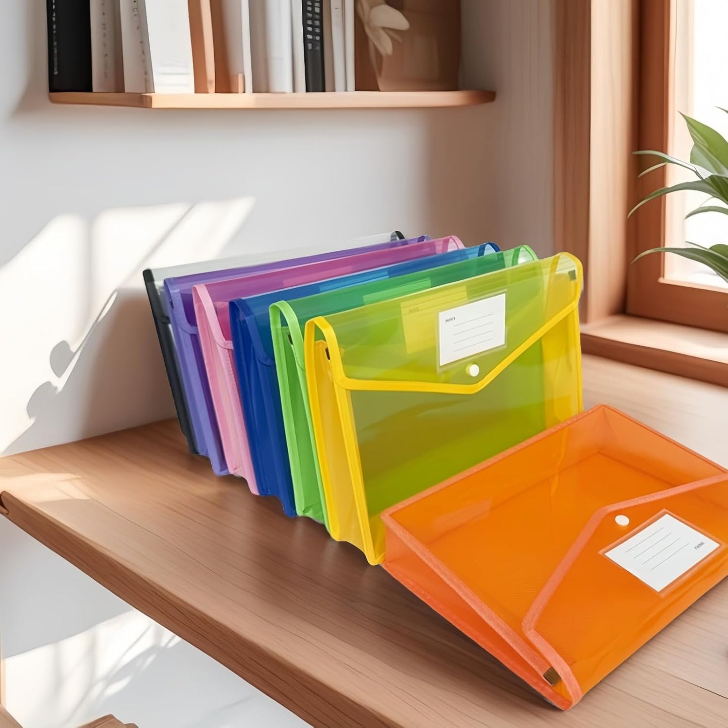 7 Pack Plastic Expanding File Folders, Folders For Documents With Snap Closure, Assorted Colors, Transparent Envelopes, Documents Holder,Paper Organizer, Waterproof, Fit Letter/A4 Size (A4) (Colorful)