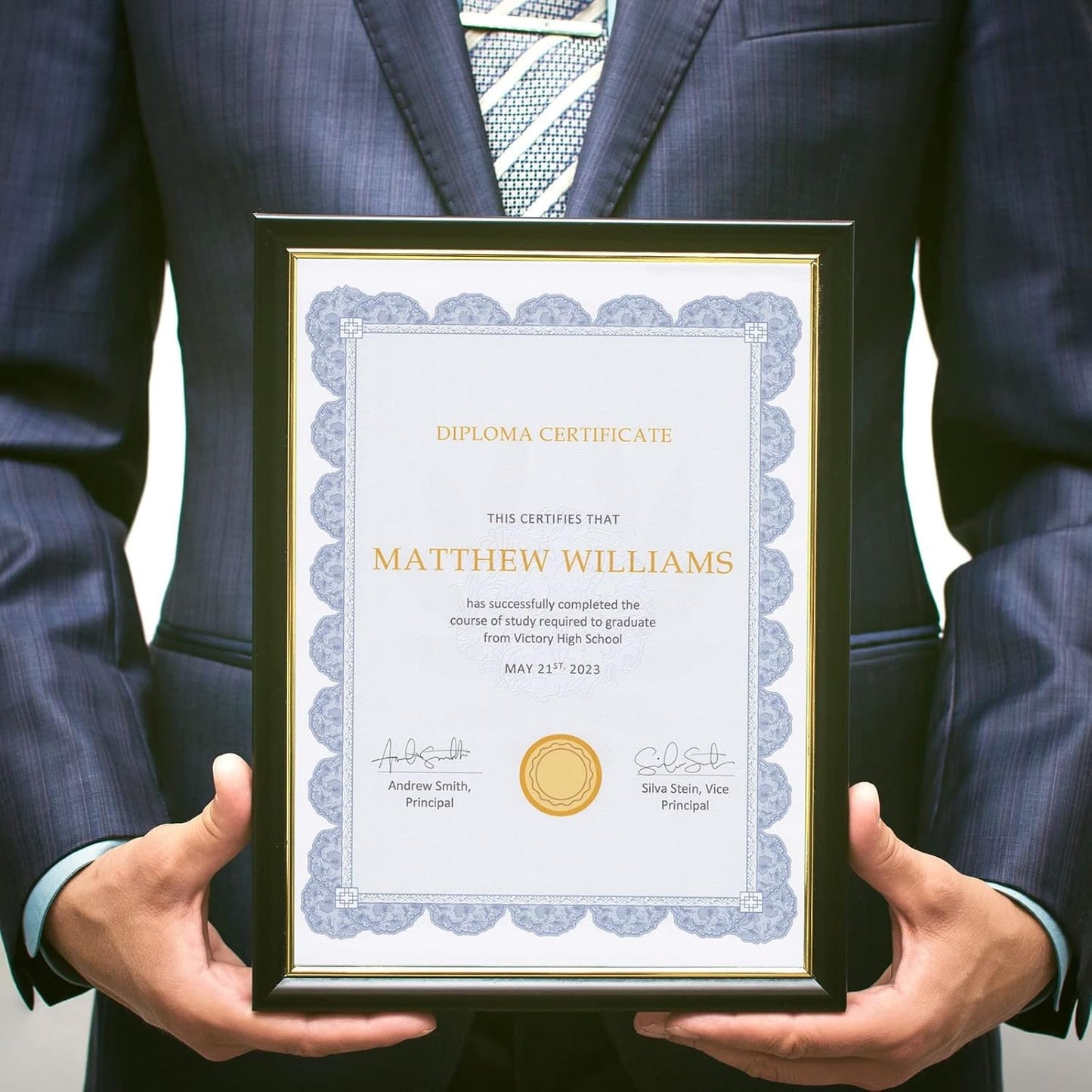 Best Paper Greetings Printable Certificate Paper - Letter Size (8.5" x 11"), Navy Blue Floral, 96 Blank Cardstock Sheets - Printable Cardstock with Border for Awards