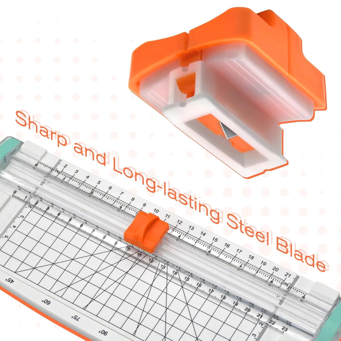 8 Pieces Paper Cutter Replacement Blade with Plastic Storage Box for A4 A5 Paper Trimmer, Safeguard Design (Orange)