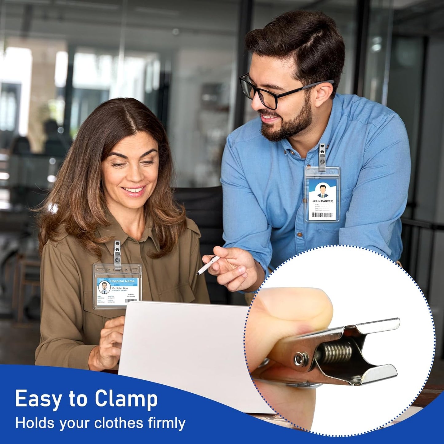 50Pcs Premium Metal Badge Clips with Clear PVC Straps for ID Cards, Badge Holders, Name Tags, Work Badges