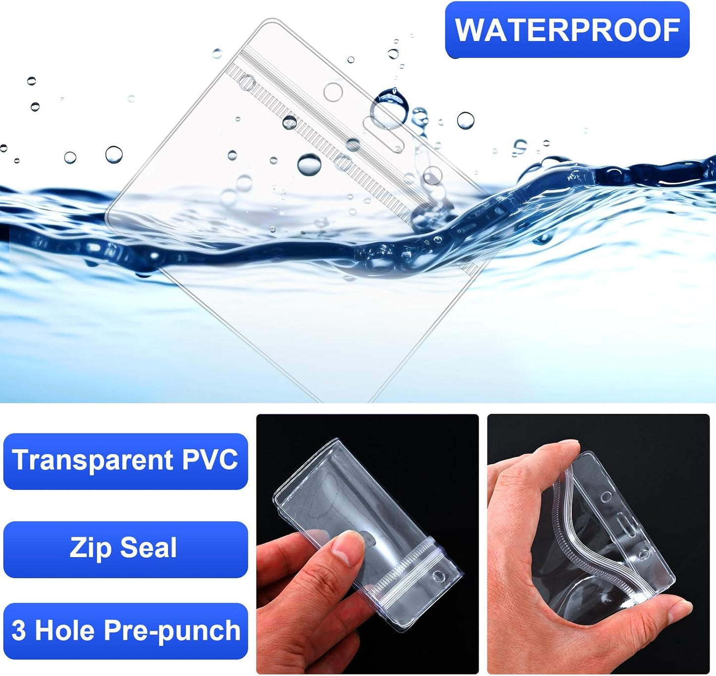 100 Pack Lanyards for ID Badges with Clear Name Tags, Reusable Lanyards Horizontal ID Card Badge Holders Plastic Name Badges for Men Women Kids Business School and Office Supplies (Blue)