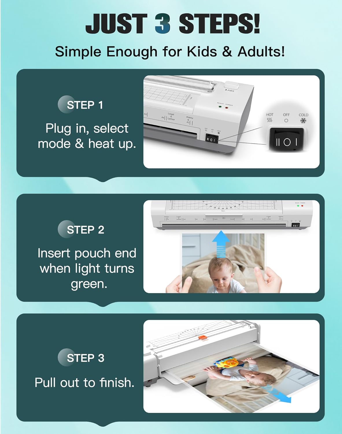 13 Inch Laminator Machine with Auto Paper Feed, Never Jam A3 Thermal & Cold Lamination, 20 Laminating Sheets, 10-in-1 Laminator with Cutter, Trimmer & Corner Rounder for Office School Home Use White