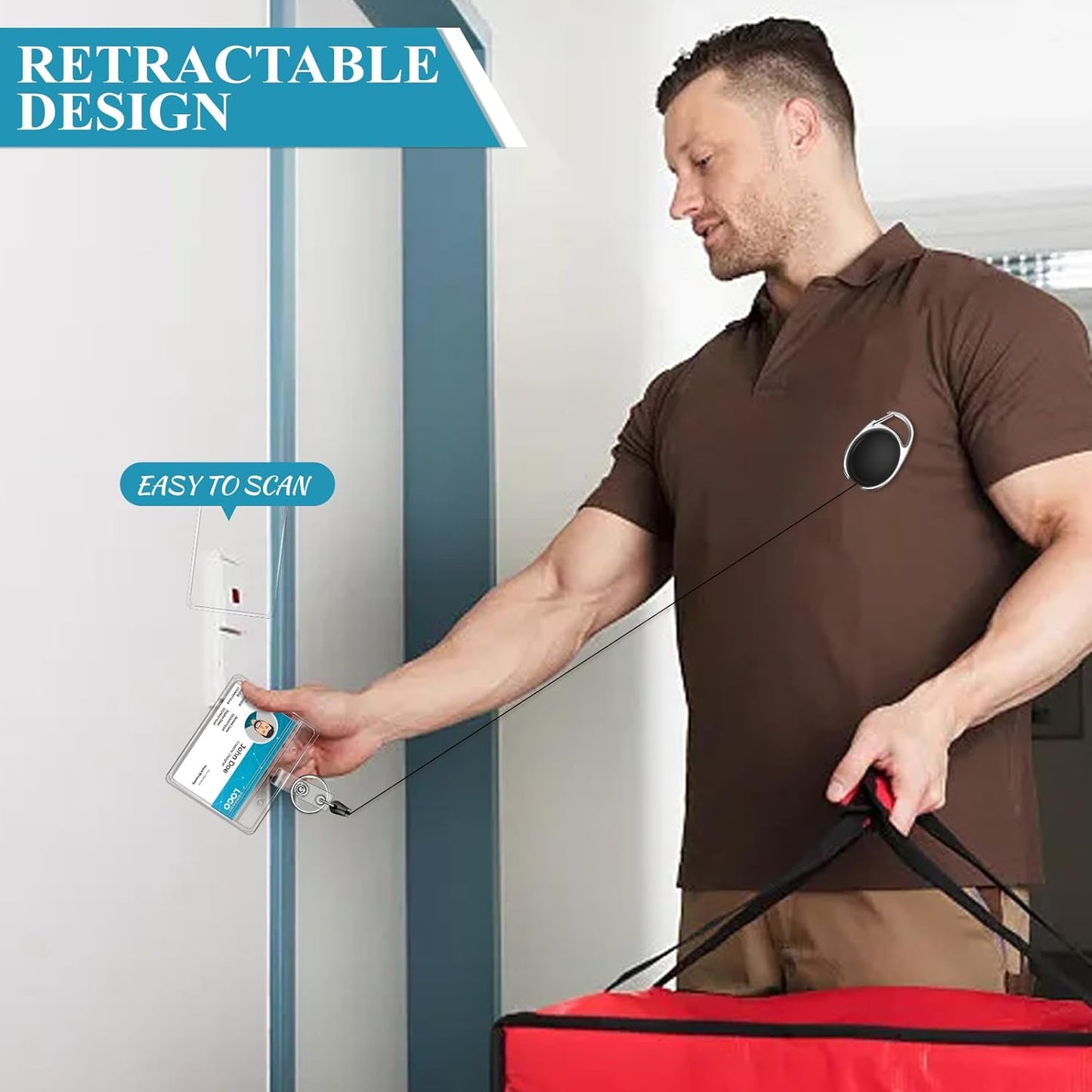 6 Pack Retractable ID Badge Holder Badge Reel with Carabiner and Belt Clip Badge Reels Retractable with Key Chain for Office Worker Doctor Nurse