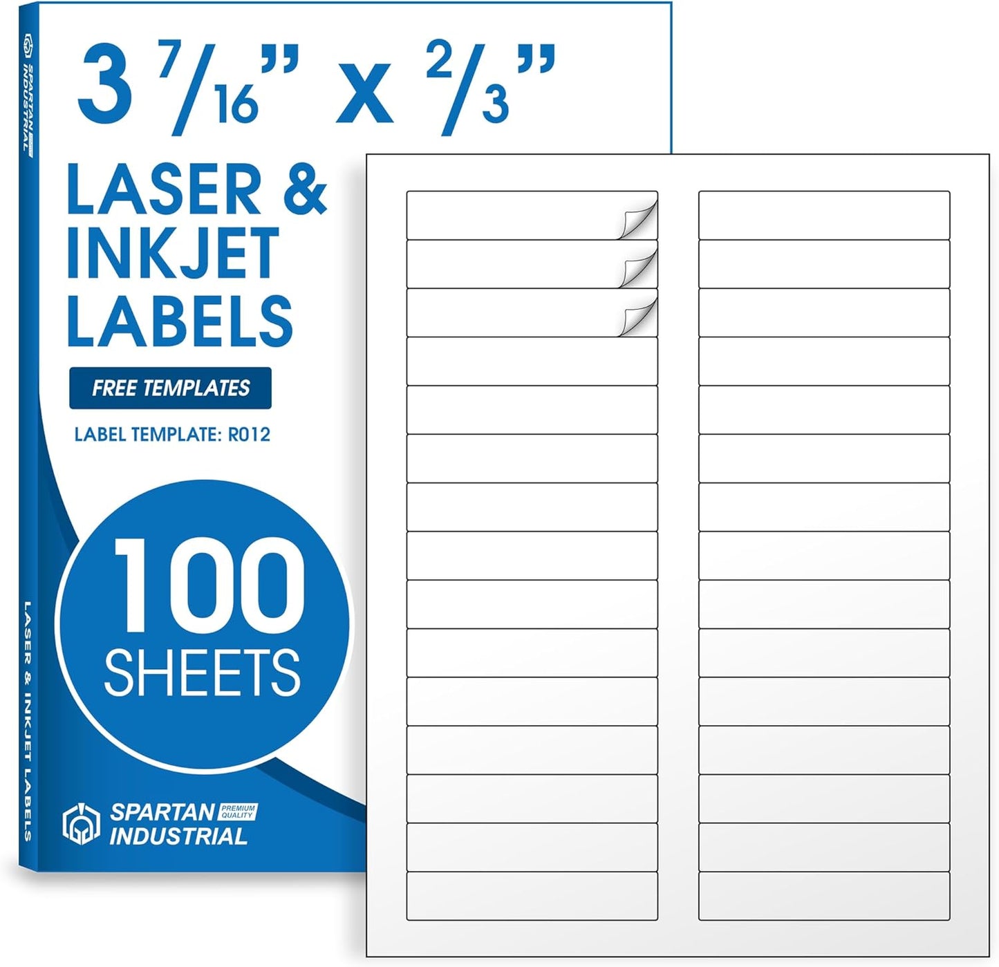 3 7/16" X 2/3" Matte White File Folder Labels Compatible with Inkjet and Laser Printers - 100 Sheets, 3000 Printable Paper Stickers for Return Addresses, Mailing, Organizing - Spartan Industrial