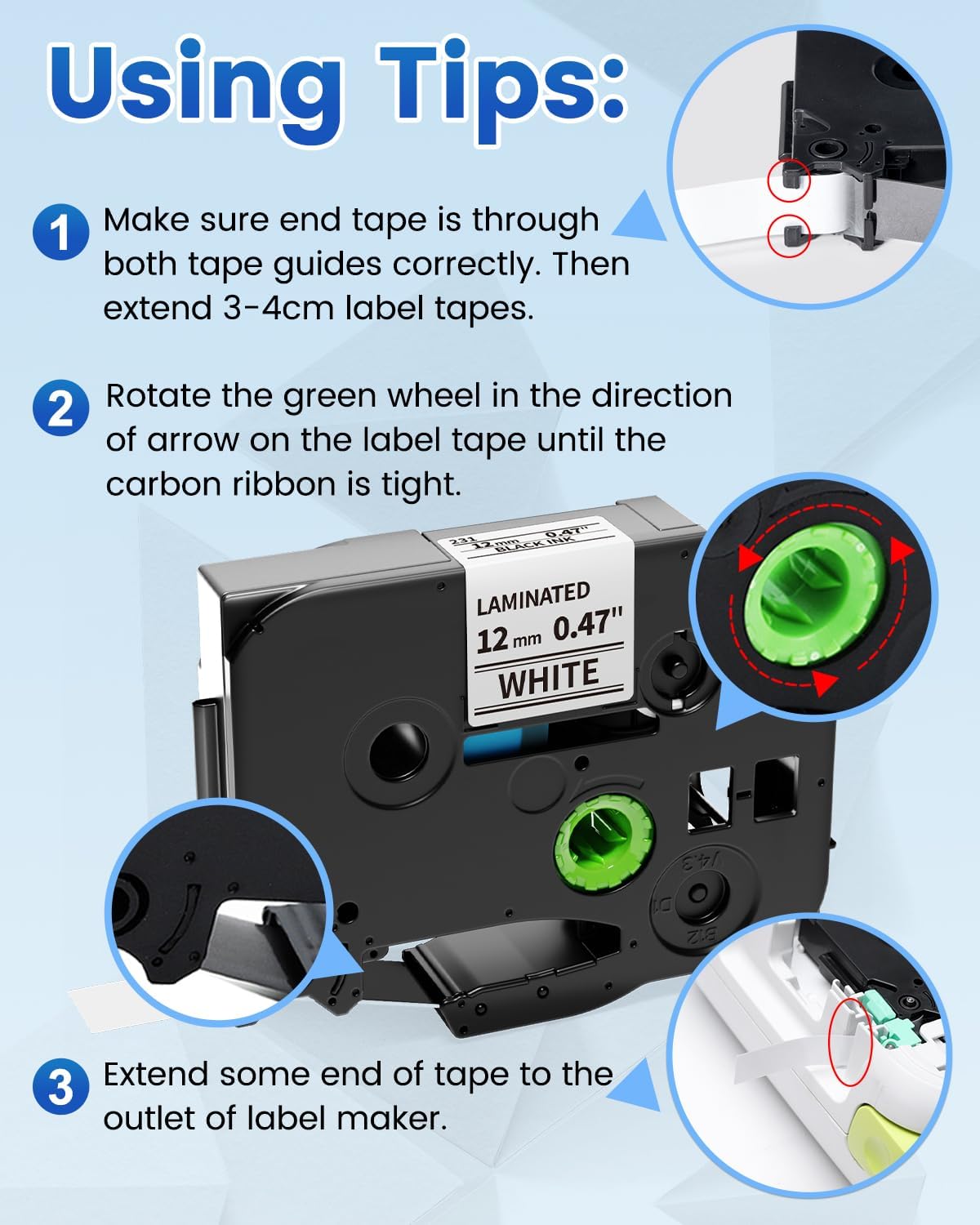 Anycolor Compatible with Brother P Touch Label Tape TZe TZ Tape 12mm 0.47 Laminated White Replace for TZe-231 Label Maker Tape Ptouch PT-D210 PT-D220 PT-H110 PT-D610BT PT-D600 PT-D410 PT-D400, 5pk