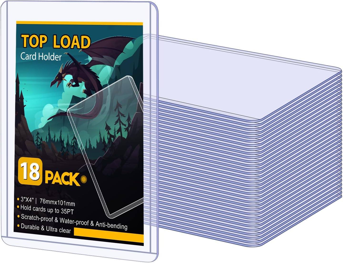 18 Count Topload Card Holder, Sooez 35PT Topload Card Protector, 3" x 4" Hard Plastic Card Sleeves, Baseball Card Protector, Rigid Toploading Card Case for Collectible Trading Sports Cards