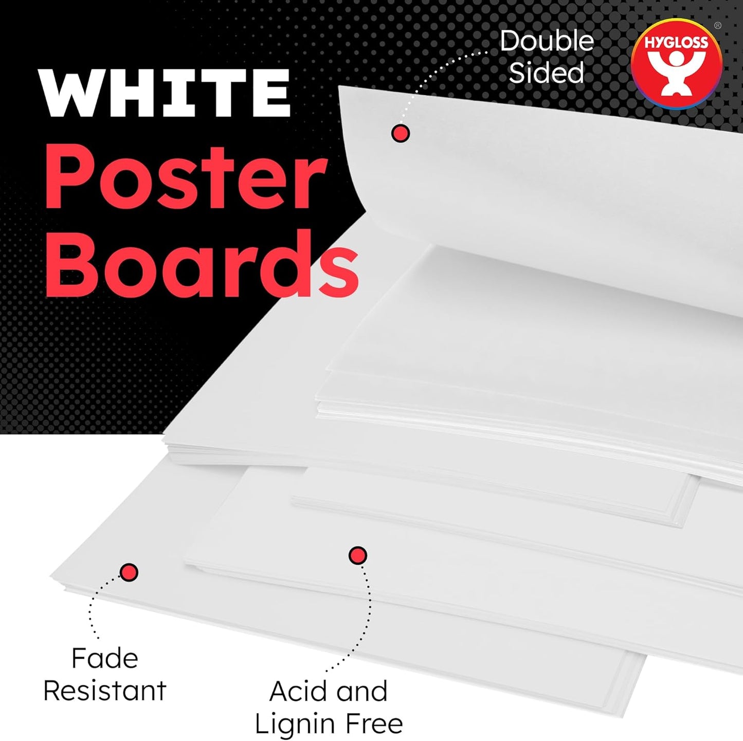 Hygloss Large Poster Board 22x28 - 25 Poster Boards Bulk Pack - 10 Pt. Thickness White Poster Board Paper for Projects, Presentations, Displays, Signs, Crafts - Blank Posterboard Multipack 22" x 28"